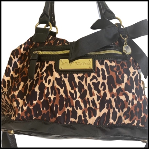 BETSEY JOHNSON LEOPARD PRINT BLACK PATENT LEATHER BAG - Picture 4 of 15